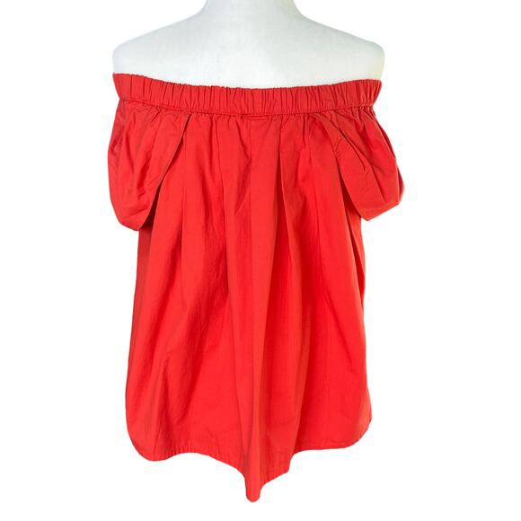 MLM the LABEL Womens XS Red Cotton Short Tulip Sleeve Off Shoulder Pleated Top - Picture 4 of 8
